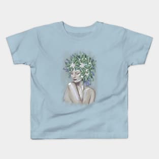 Pretty young girl with flowers in hair. Kids T-Shirt